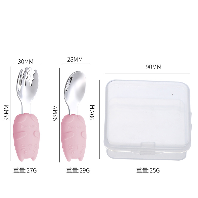 Bebé tenedor cuchara traje de aprender a comer entrenamiento mango corto 316 cuchara de acero inoxidable bebé comiendo comida complementaria niños vajilla fácil de sostener