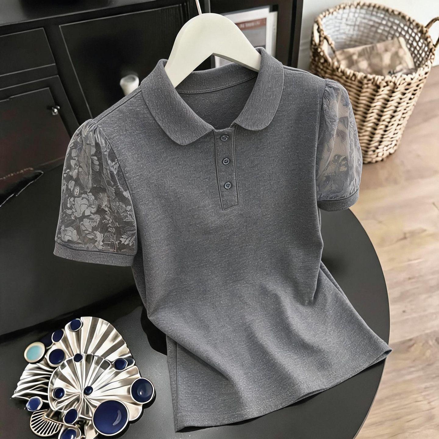 Summer New Fashionable and Stylish Short-Sleeve T-Shirt with Lapel Collar, Suitable for Young Mothers, Versatile Top for Women