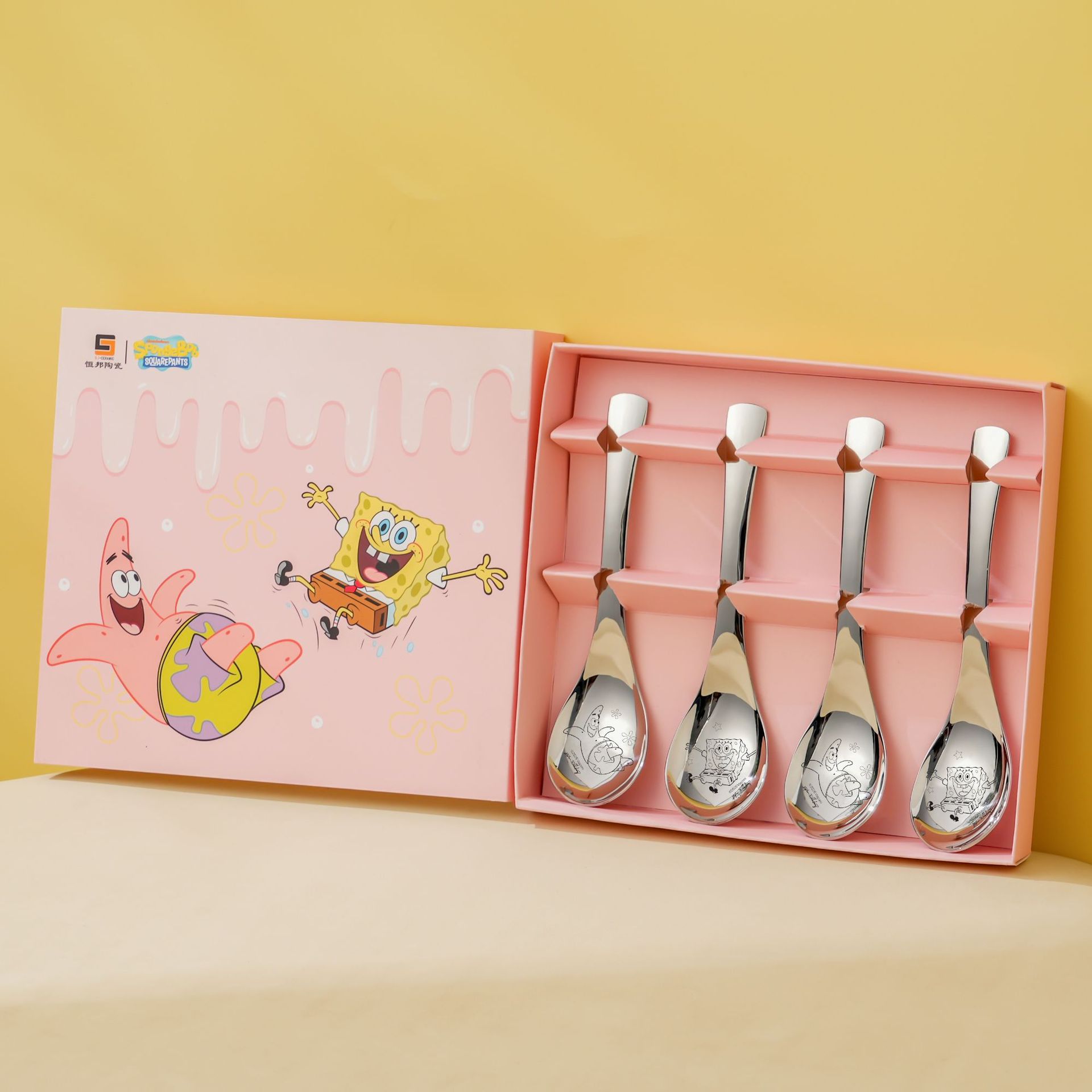 Bob Esponja 304 acero inoxidable cucharas infantiles cucharas de dibujos animados encantadores cucharas de bebés caseros de alto valor de cara cubiertos