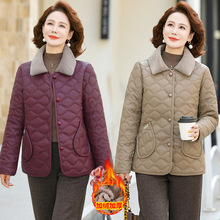 中年妈妈冬装PU皮棉衣加绒加厚小棉袄洋气中老年女装显瘦棉服外套