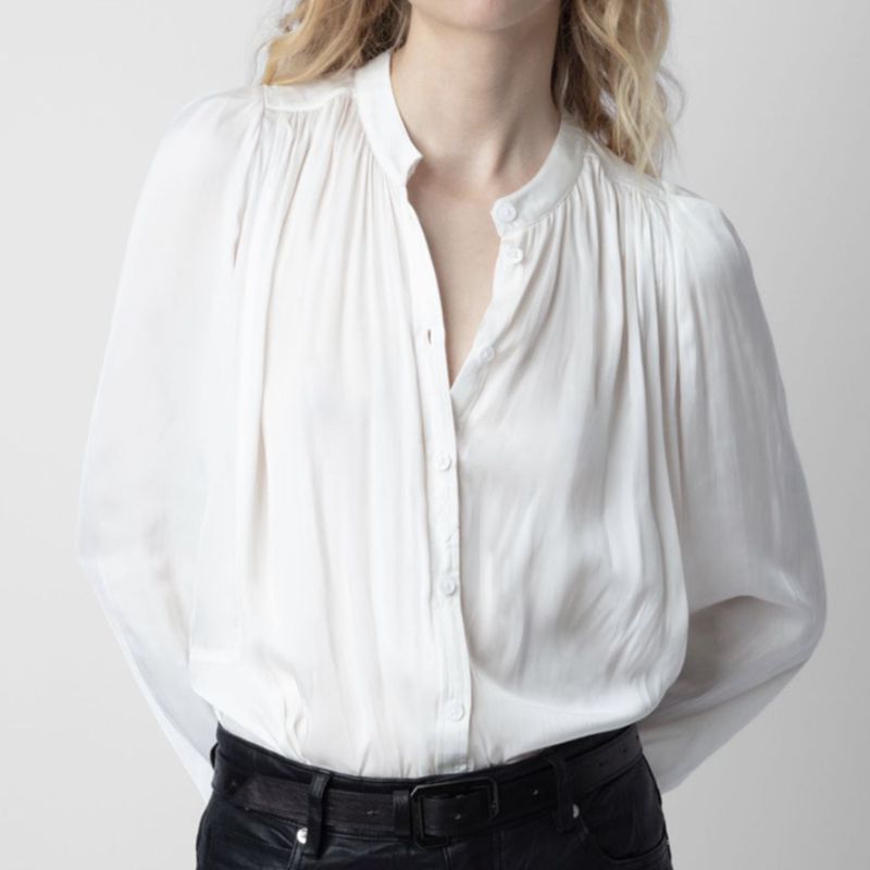 Shirt women's 2024 spring new fashion dress style women's small stand collar long sleeve top