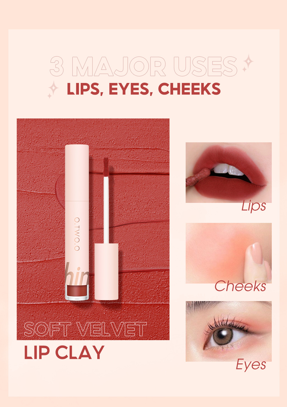 O.TWO. O soft cotton mist first love lip mud powder Blusher eye shadow can be used three times, velvet does not touch the cup and does not fade