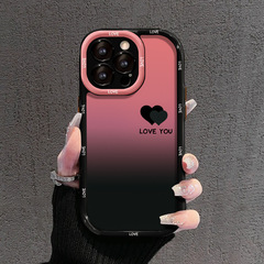 グラデーションハート柄 iPhone 16 Pro/15/14/13/17用 アクリル製スマホケース 精密穴あき 全面保護 耐衝撃 高級感