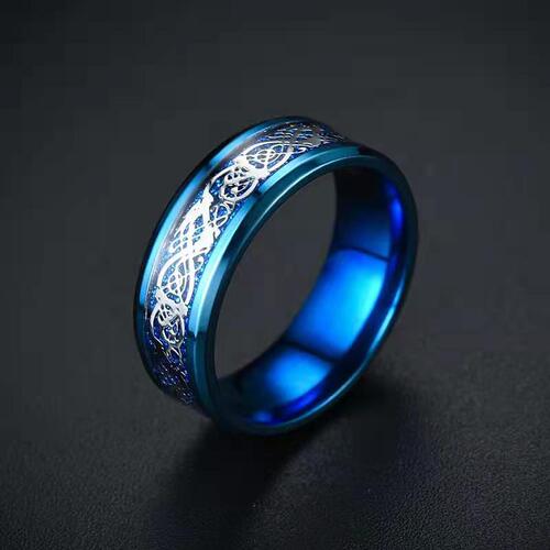 Cross-border supply, personalized fashionable dragon pattern titanium steel ring, men's and women's stainless steel ring jewelry with dragon pattern piece