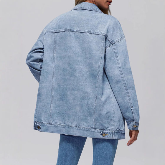 Cross Border Amazon TEMU Women's Denim Jacket Denim Long Sleeve Oversized Button Jacket Fashion Coat Autumn New