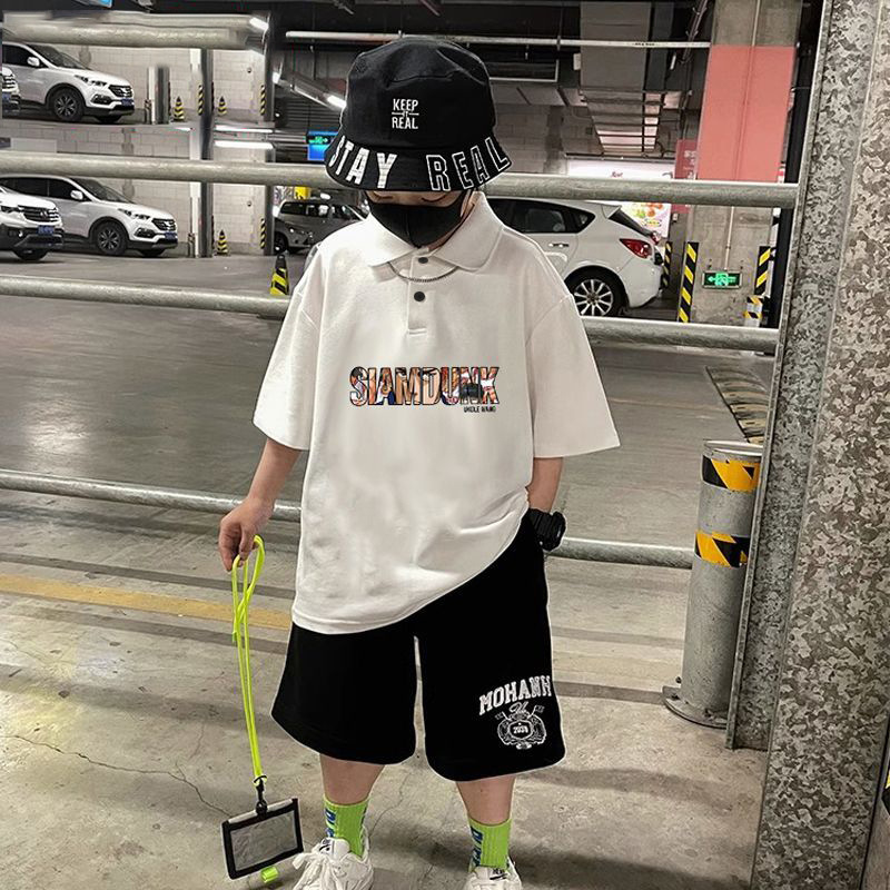 Boys lapel polo shirt short-sleeved summer 2023 new trendy cool and handsome children's summer tops boys children's clothing