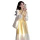 In the spring of 2025, this year's explosions are popular and high-end, super-good-looking, elegant, golden and yellow stitching dress women's dresses