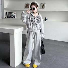 女童套装春装新款洋气中大儿童潮酷时尚穿搭小女孩拉链外套两件套