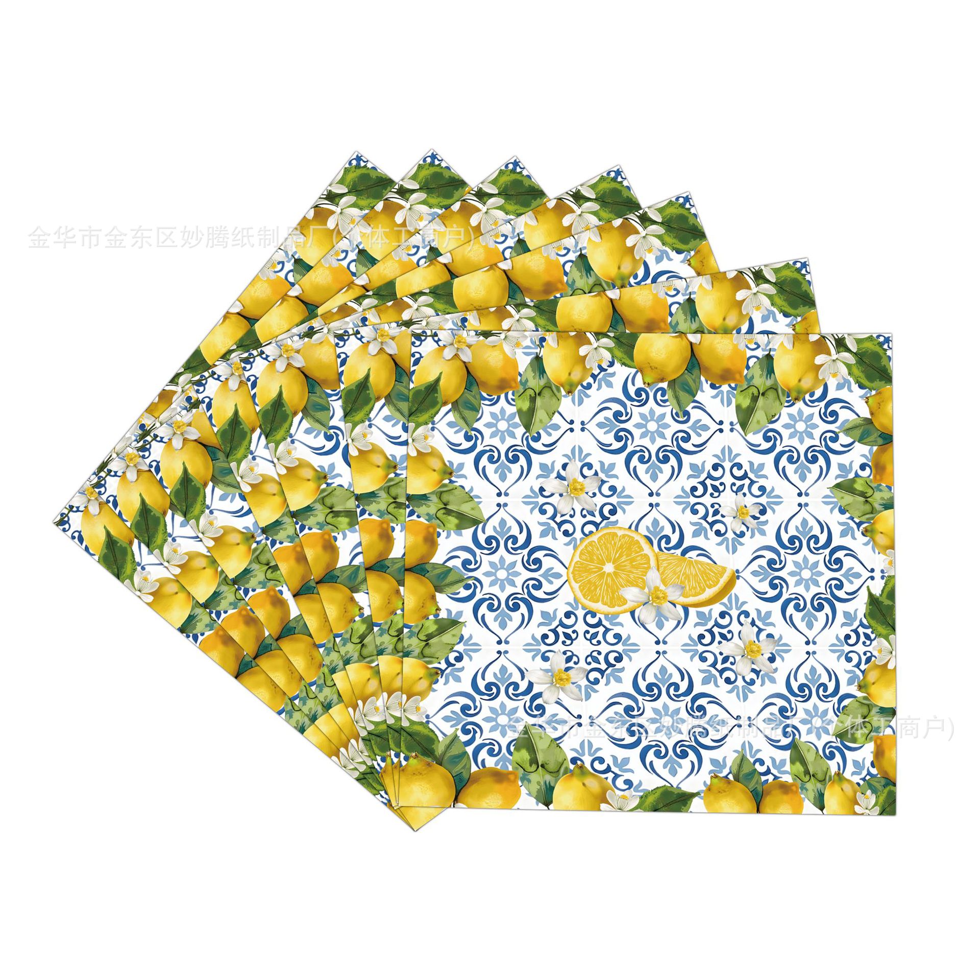 Retrógrado azul y flor de frutas, fiesta familiar, mesa, taza de papel, toallas, conjunto de bandeja de papel desechable