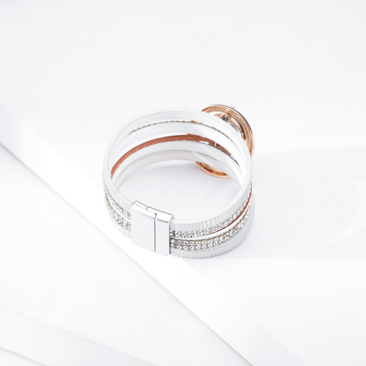 Bohemian Multilayer Hot Rhinestone Leaf Leather Bracelet