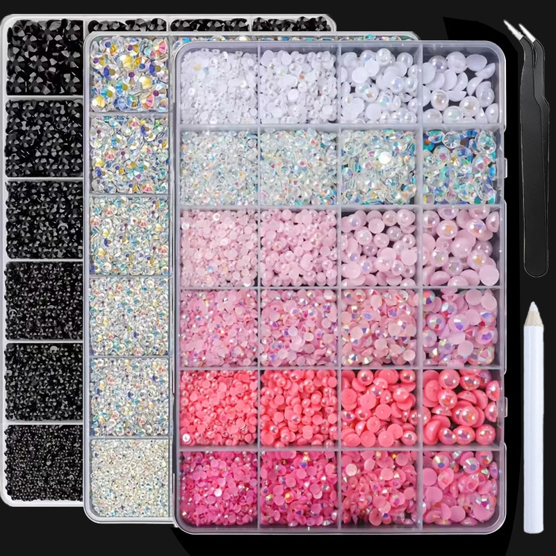 Cross-Border Hot-Selling 24-Compartment Box Set of Nail Art Decorations, Black Pearl Resin Flat-Back Rhinestones DIY Nail Decoration Kit Cross-Border Hot-Selling 24-Compartment Box Set of Nail Art Decorations, Black Pearl Resin Flat-Back Rhinestones DIY Nail Decoration Kit
