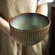 大容量竖纹浮雕陶瓷碗早餐碗面碗水果沙拉碗家用大碗餐具菜碗汤碗