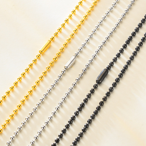 Factory Wholesale Stainless Steel Bead Chain Round Beads 304 Material Chain 2.4MM 60CM Accessory 18K Real Gold Plated
