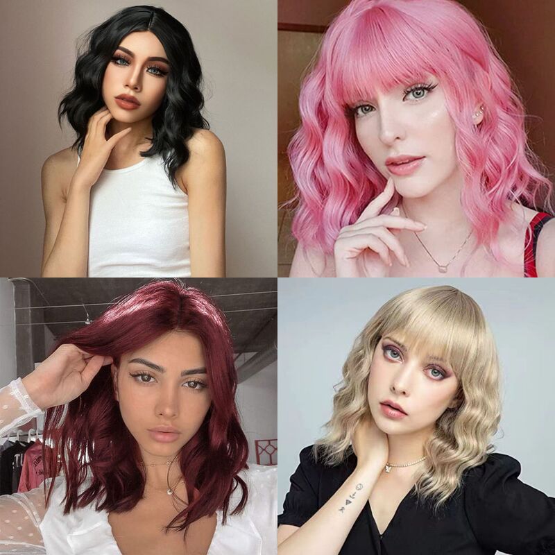 Cross-Border Temu Hot-Selling Women's Fashionable and Cute Bob Short Curly Wig High-Temperature Silk Chemical Fiber Full Headgear Ready for Sale