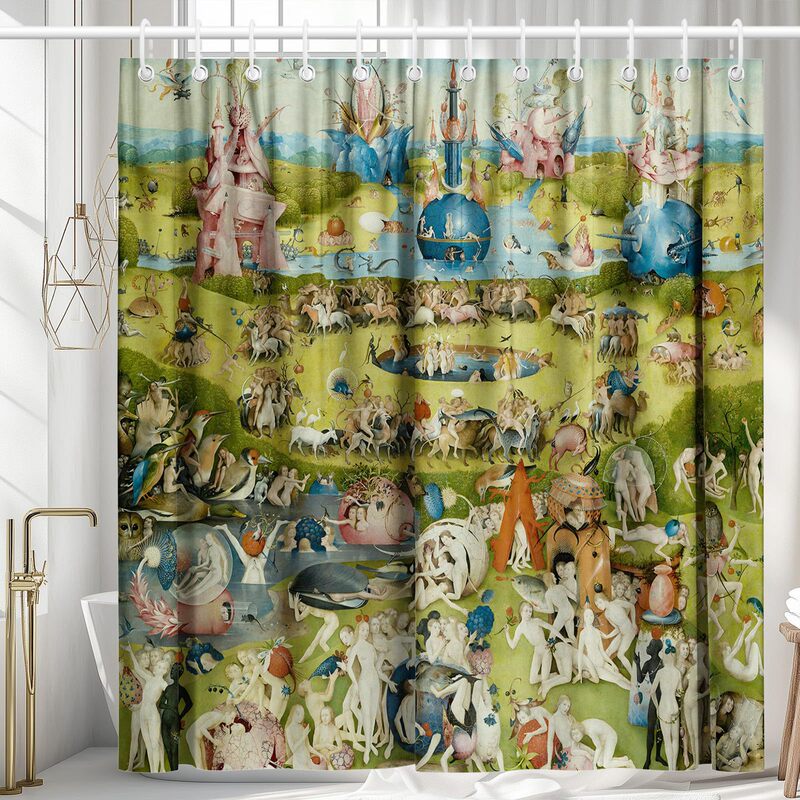 Vintage Medieval Classic Shower Curtain Paradise on Earth Exquisite Polyester Fabric Waterproof Bathroom Shower Curtain Set with Hooks