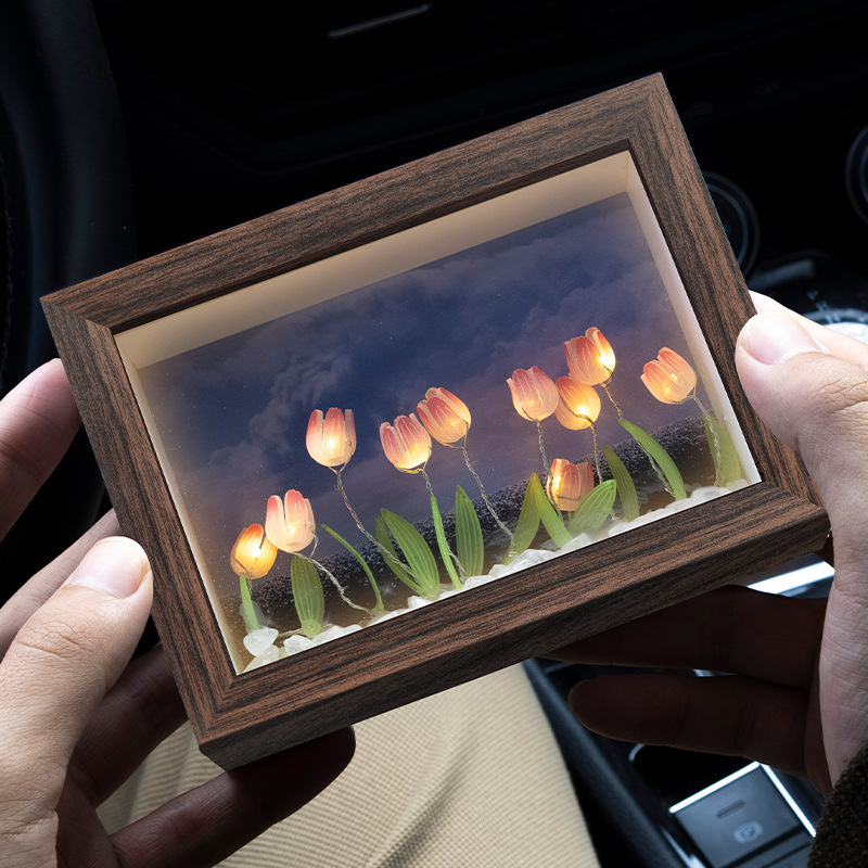 Tulipanos marcos de luz nocturna DIY decoración creativa personalizada para la novia Qixiao regalo marco tridimensional hecho a mano