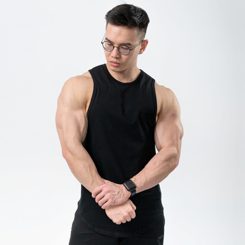 Solid color cotton sports vest for men breathable training sleeveless muscle men's running vest slim stretch fitness clothing summer