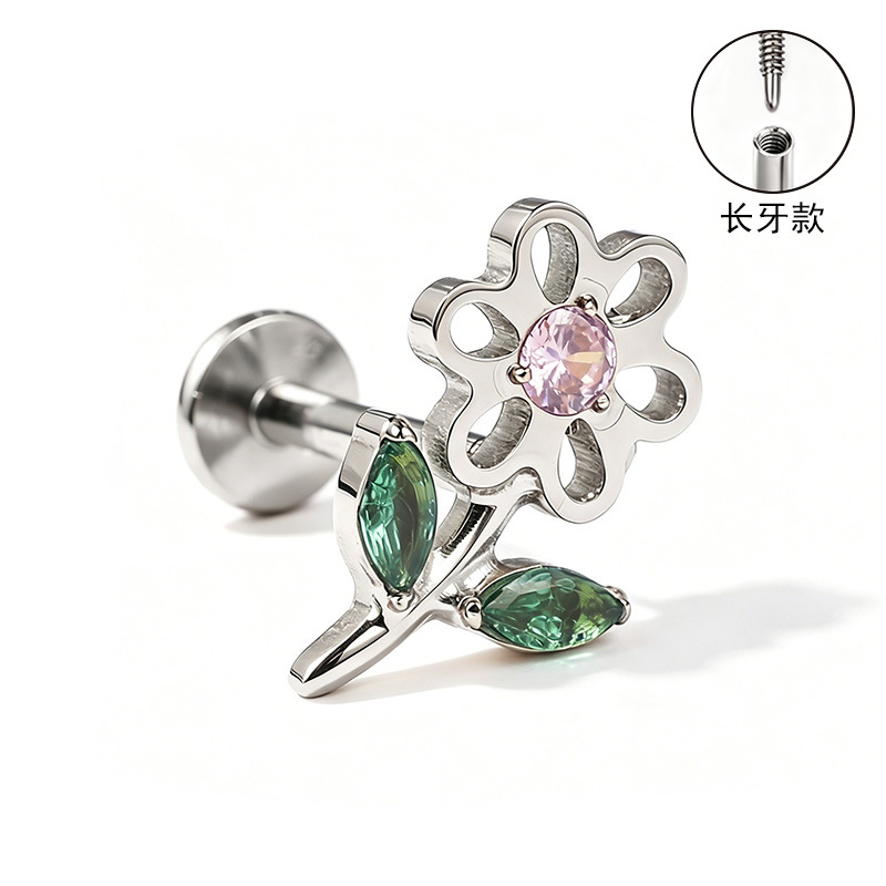 F136 Titanium Alloy Ear Studs, Finely Carved Long Tooth Ear Bone Studs, Zirconia Lip Studs, G23 Titanium Body Piercing Jewelry detail image 23