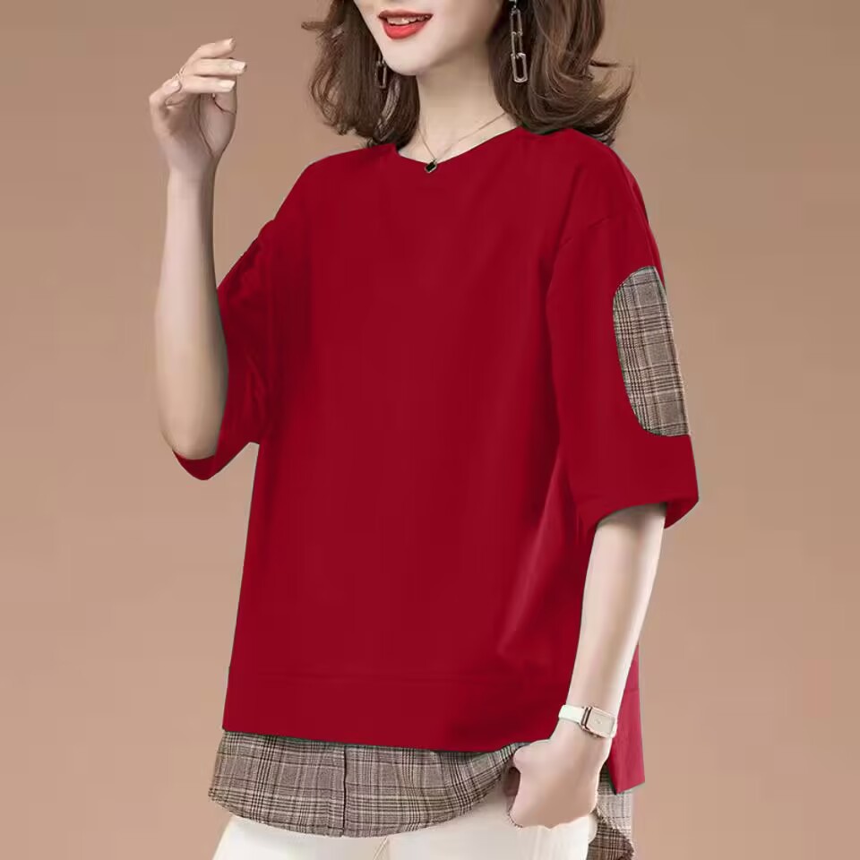 A Fake Two-Piece Hoodie With Long Sleeves, Designed For Women In Their Middle Age Loose Fit, Suitable For Summer Wear;_ecoleips.com