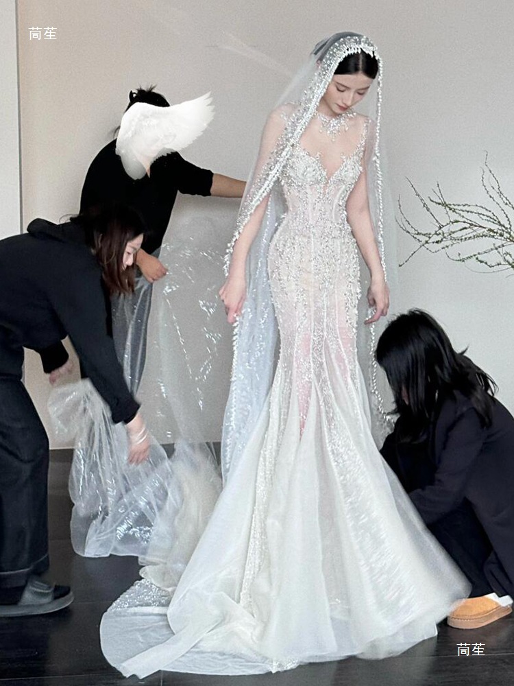 Mermaid Wedding Dress Bride 2025 New Retro Engagement Dress Welcome Wedding Dress Heavy Texture Chenille