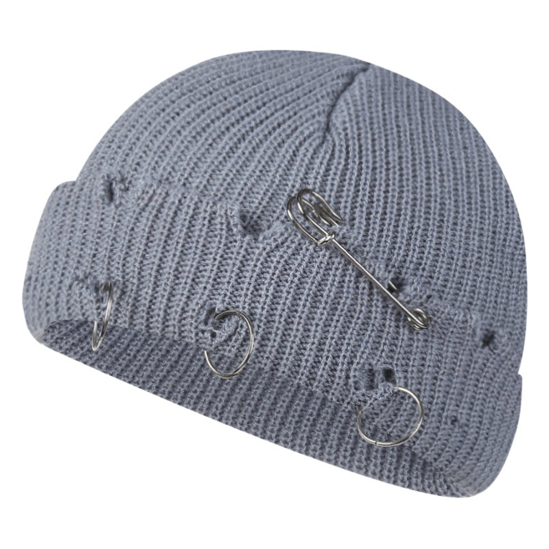 Autumn and Winter New Korean Style European and American Versatile Basic Hole Pin Cold Hat Knitted Wool Curling Hat for Men and Women