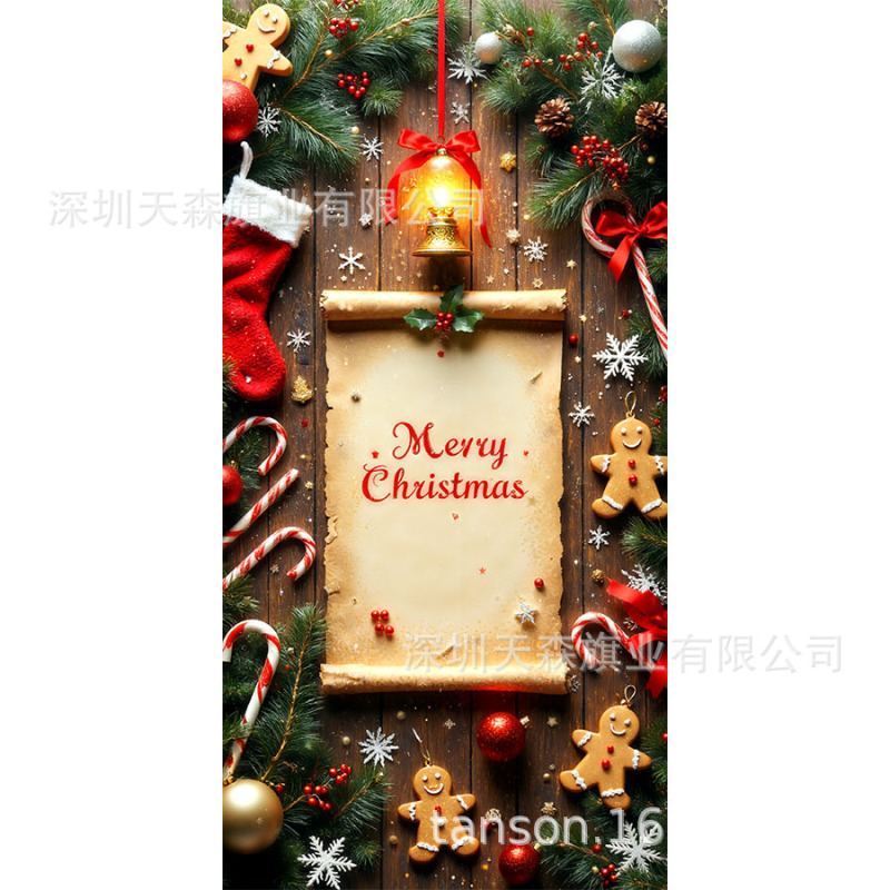 跨境爆款亚马逊圣诞节门盖旗帜雪人圣诞树真实感门套圣诞毛球花边|undefined
