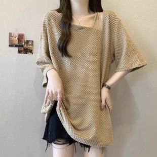 Plus Size Lazy Style Niche Short-Sleeved Shirt for Women 2025 Summer New Loose Slimming Design Irregular Top