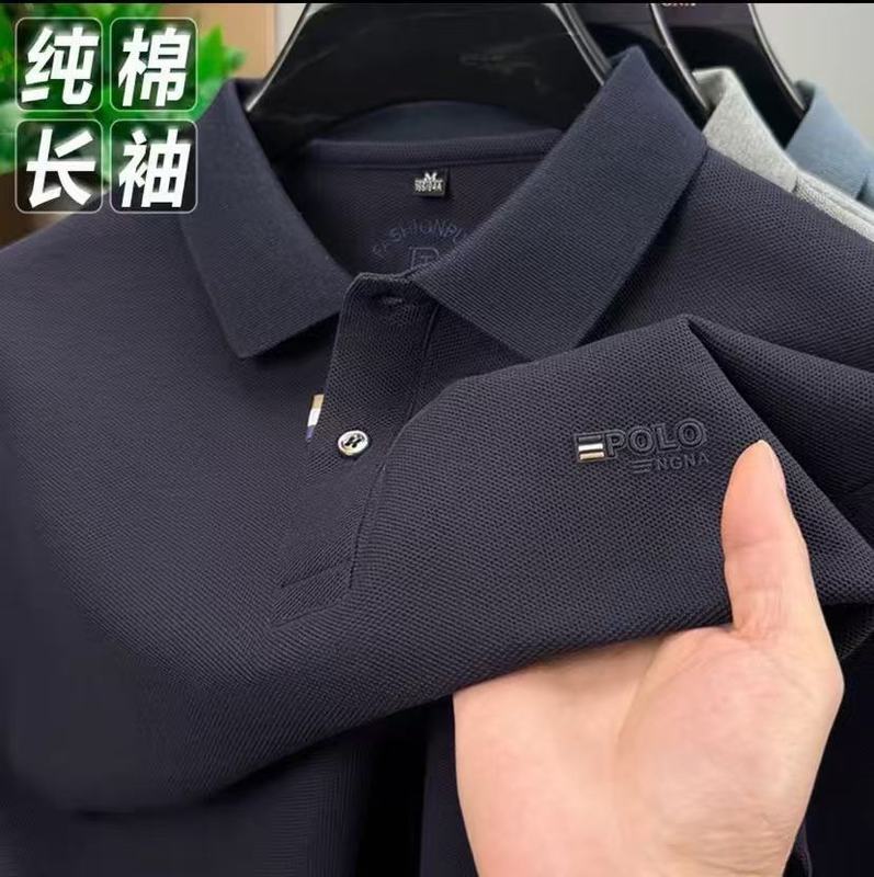 同款100%纯棉秋季新款男士翻领Polo衫长袖休闲百搭打底T恤衫代发|undefined