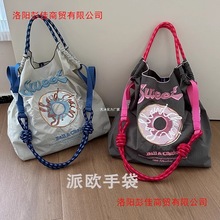 日本包包高圆圆同款购物袋甜甜圈刺绣尼龙单肩斜挎女包