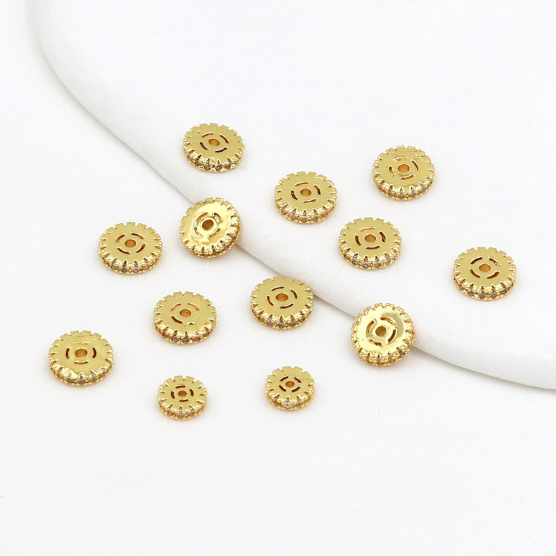 18K Real Gold Plated Spacer Wheel Zircon Gasket DIY Beaded Bracelet Bracelet Spacer Bead Accessories C45