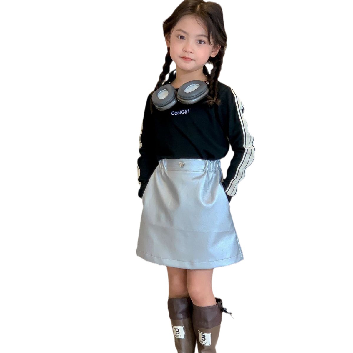 Camiseta para niños 2023 otoño ropa para niños costura de manga larga Camiseta femenina bebé moda camisa de fondo negro top de las niñas