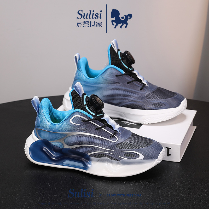 男童鞋子春秋季男孩旋转纽扣运动篮球鞋小学生儿童网面透气跑步鞋