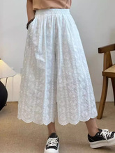 2024夏季新款 棉布裙裤蕾丝花边宽松七分裤阔腿裤批发