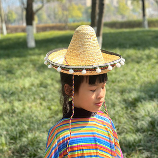 Ethnic Style Mexican Straw Hat for Male and Female Students and Kidsren Show Halloween Hat Carnival Pointed Hat in Stock