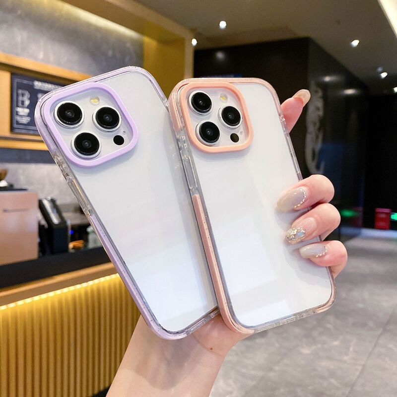 Three-in-one transparent waterproof mobile phone case for Apple 15promax candy color frame