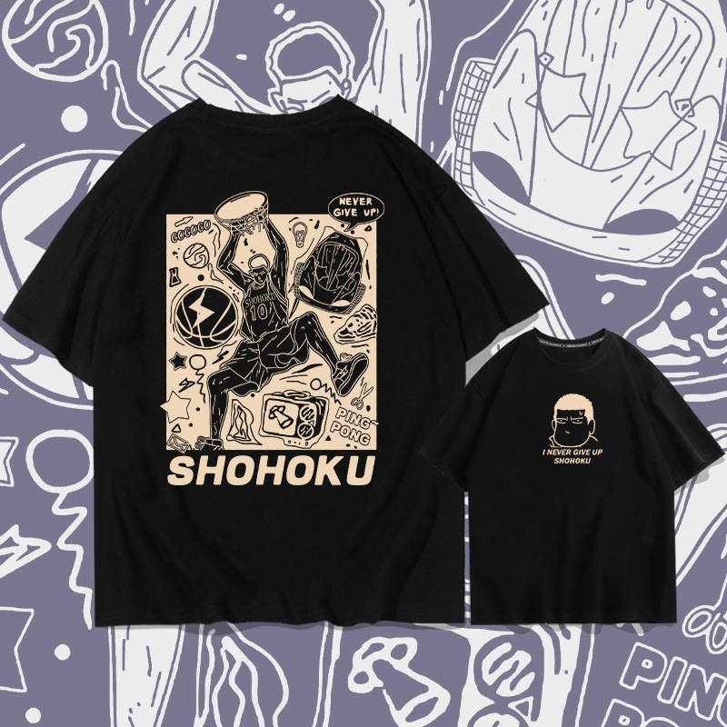 Slam Dunk Master Cotton Short-sleeved T-shirt Men's and Women's Summer Fashion Brand Youth Basketball Sports Sakuragi Flower Pattern Loose Half Sleeve