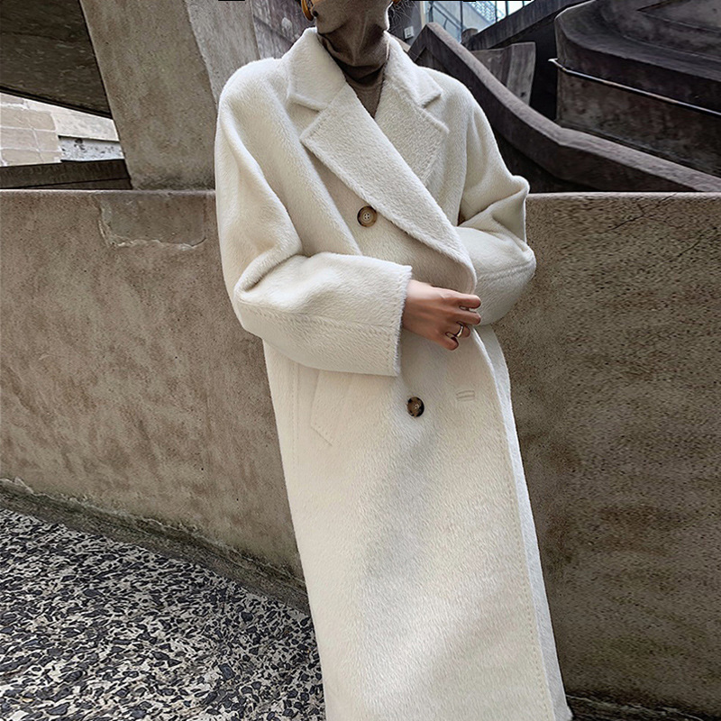 2025秋冬新品苏力羊驼毛大衣经典801长款大衣白色厚外套