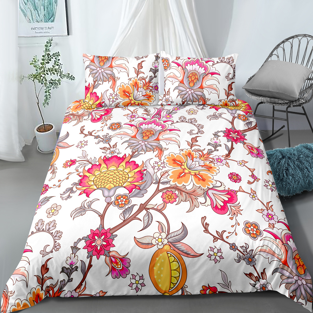 Parure de lit trois pièces de style ethnique imprimé numérique, housse de couette et taie d'oreiller, personnalisable, nouvelle collection_voghion.com