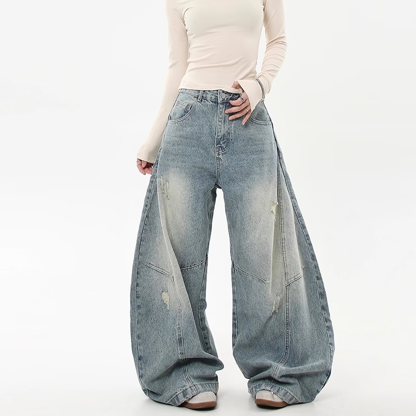 Cross-Border American Retro Silhouette Scimitar Jeans Men's Summer Loose Niche Design Three-Dimensional Cut Jeans