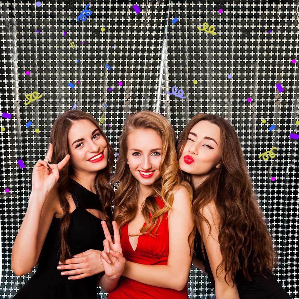 Cortina de seda de lluvia de cuadrado esmaltado aniversario atmósfera de la fiesta de cumpleaños decoración de fondo de la pared decoración de fondo de escenario