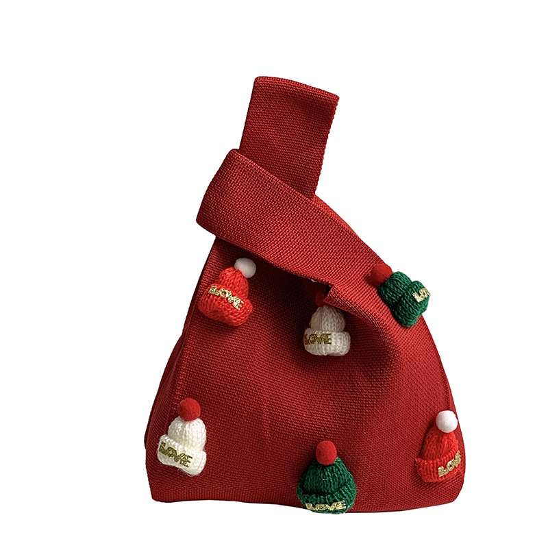 Bolsa de mochila para mujeres versátil 2025 nuevo bolso de regalo de navidad sombrero tridimensional nicho bolso de hombro de punto