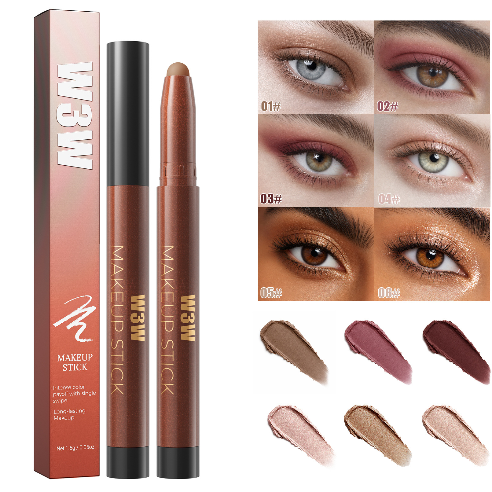 Cross-border TK Amazon bestseller W3W cream pearl eyeshadow stick, waterproof, long-lasting, highly pigmented, natural and delicate eyeshadow pen