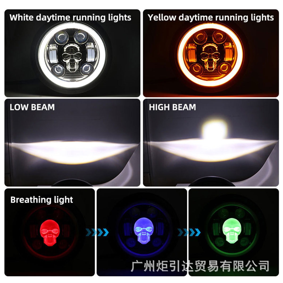 High-Brightness Motorcycle Led Headlight Spotlight, White and Yellow Dual-Color Retro Style Daytime Running Headlight, Harley Led Headlight