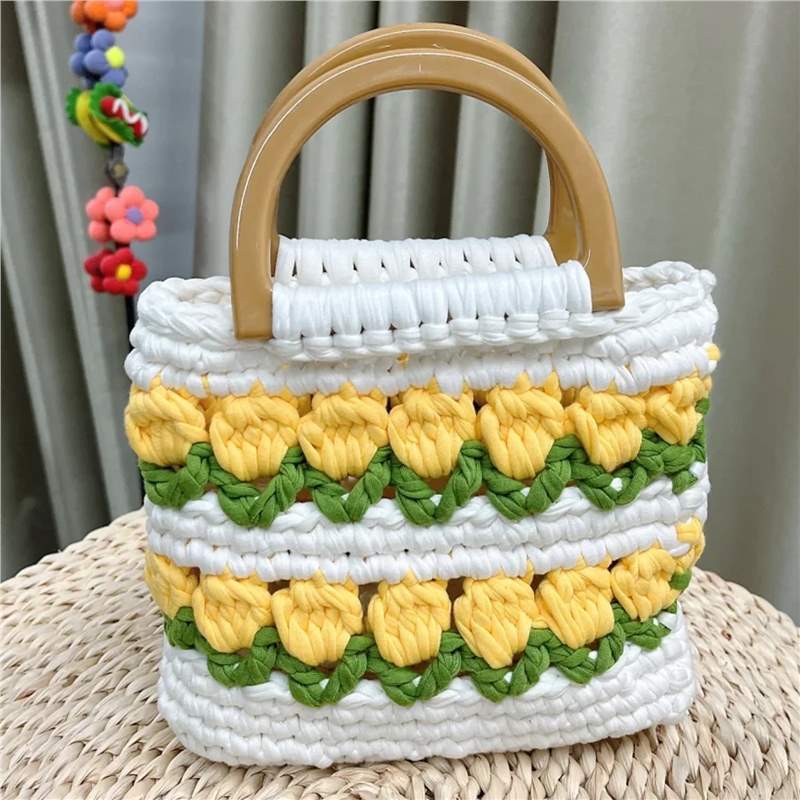 Línea de tela de bricolaje tejida a mano Bolso de tulipán Bolso de material Bolso para novias generosas y dulces