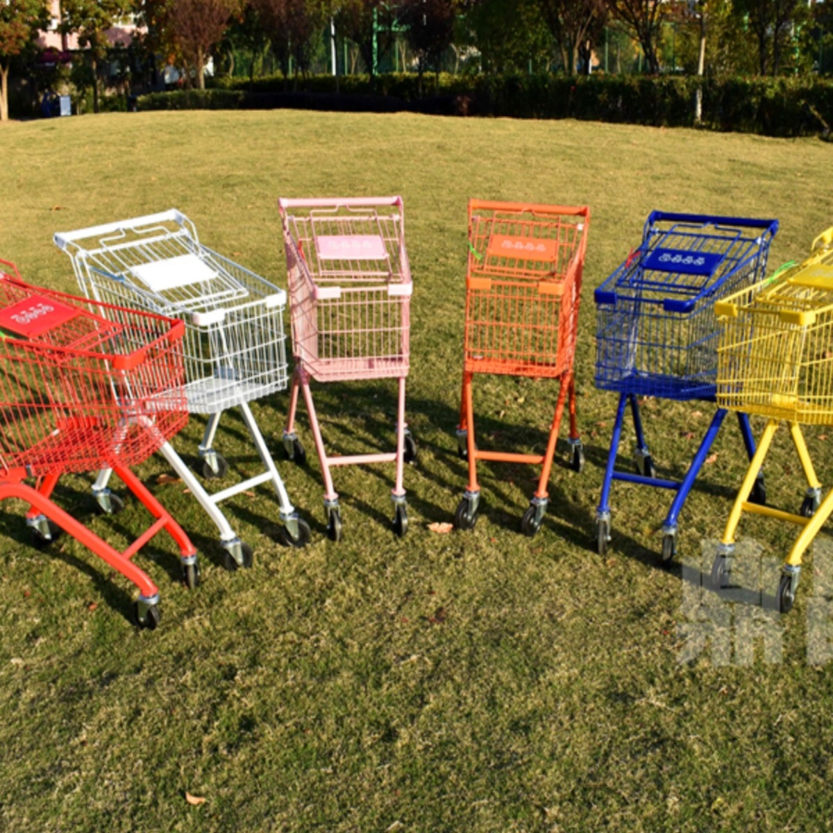 超市彩色购物车商场大卖场仓库房欧式金属理货车网红店粉色手推车