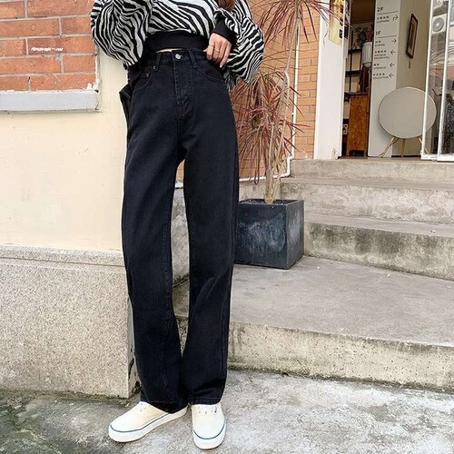 Women's Spring Black High-Waisted Skinny Jeans, New Miniature Body Slimming Tall Straight Leg Drop-Crotch Wide Leg Pants