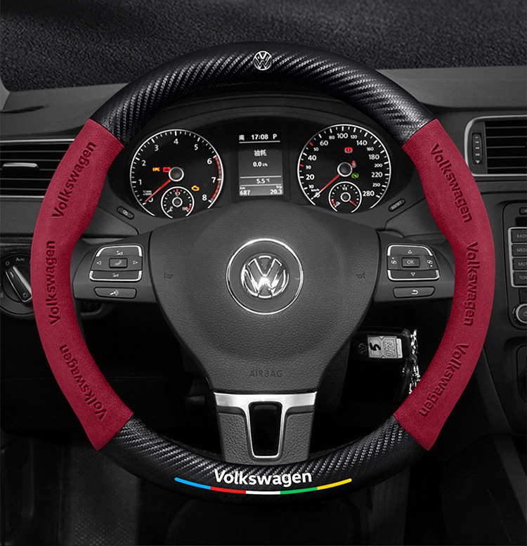 Volkswagen Old Jetta Steering Wheel Cover 12-19 Suede Ultra-Thin Non-Slip All-Season Universal Car Steering Wheel Cover