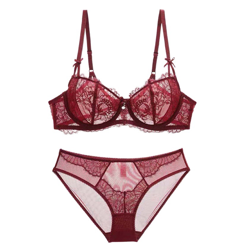 Ropa interior roja traje de encaje sexy puro deseo nacimiento año mujeres sujetador fino pecho grande mostrar pequeña belleza espalda sujetador traje