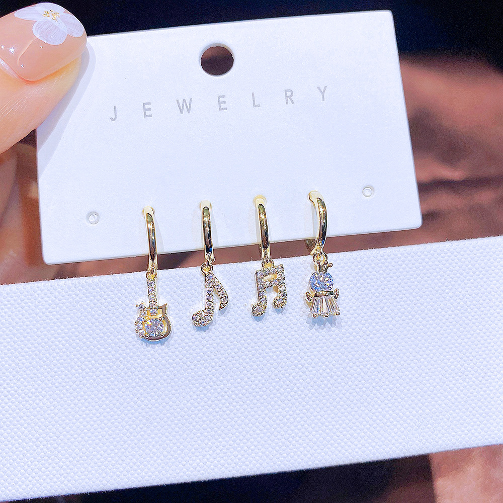 Womenu0027S Fashion Geometric Copper Earrings Inlaid zircon Zircon Drop Earrings 4 Pieces