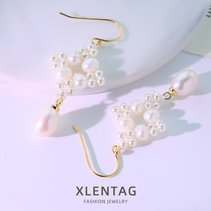 Perla original alambre de algodón natural tejido perlas pendientes femeninos dulces pendientes de alta calidad pendientes de aretes al por mayor image 3